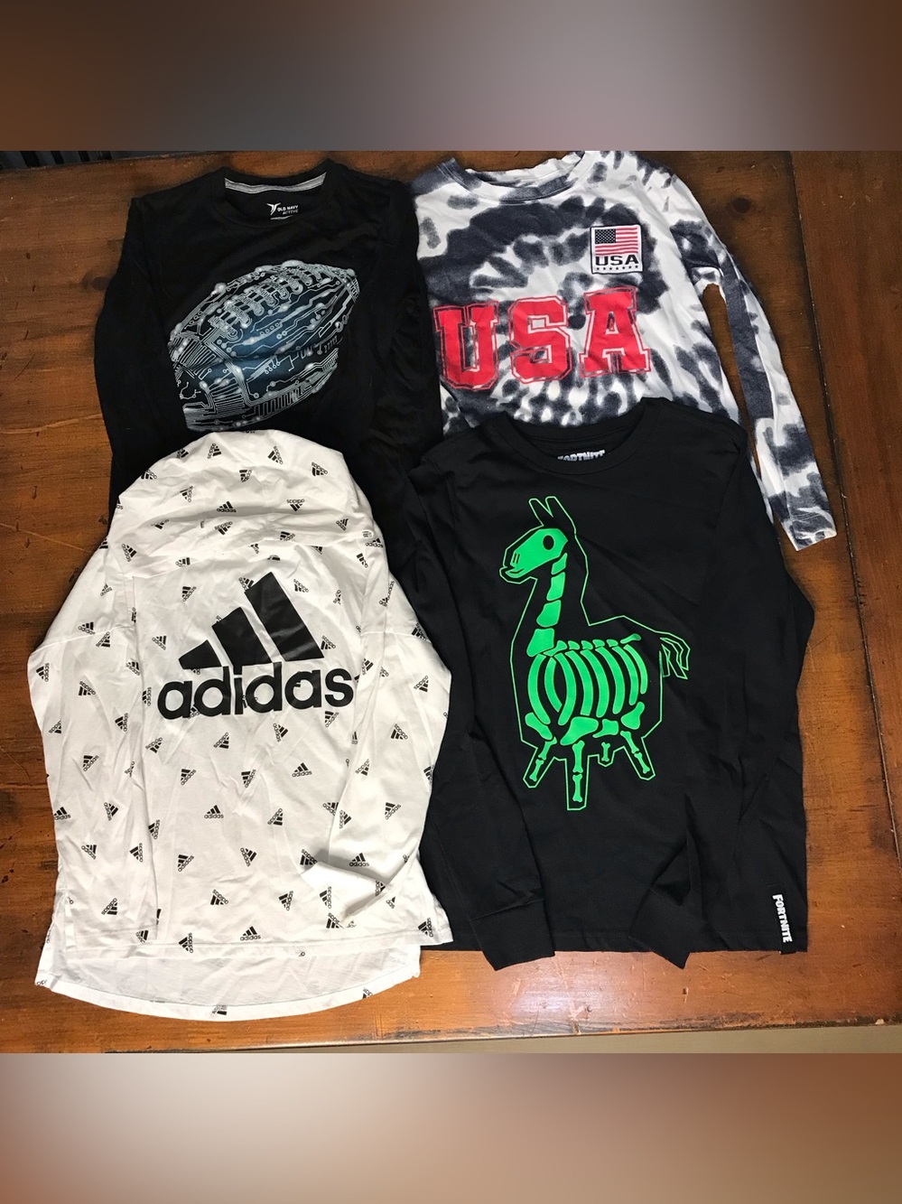 Boy’s 8 Lot 4 Long Sleeve Shirts Adidas, Fortnite, Old Navy
